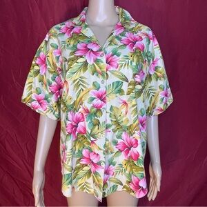 Vintage Caribou New York Tropical Hibiscus Hawaiian Shirt Ladies XL